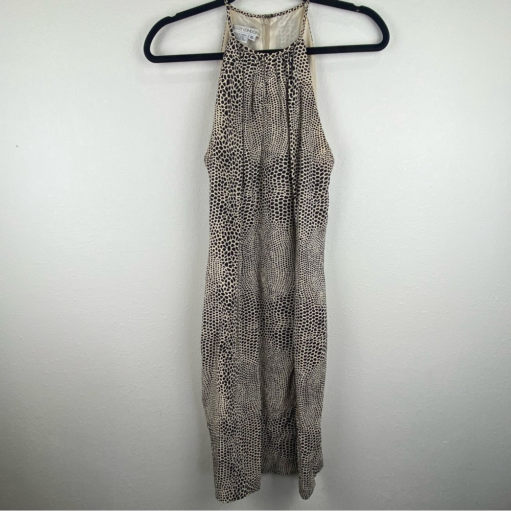 Vintage maggy london animal print silk dress in brown‎ cream size 10